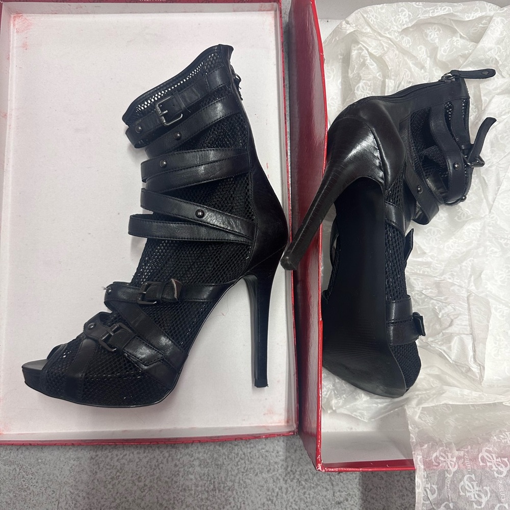 Guess Black Lace Up High Heel Boots